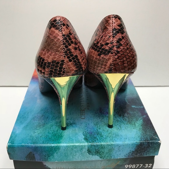 EUC CHRISTIAN SIRIANO Cap Snake Print Pink Heels👠 - Picture 7 of 8